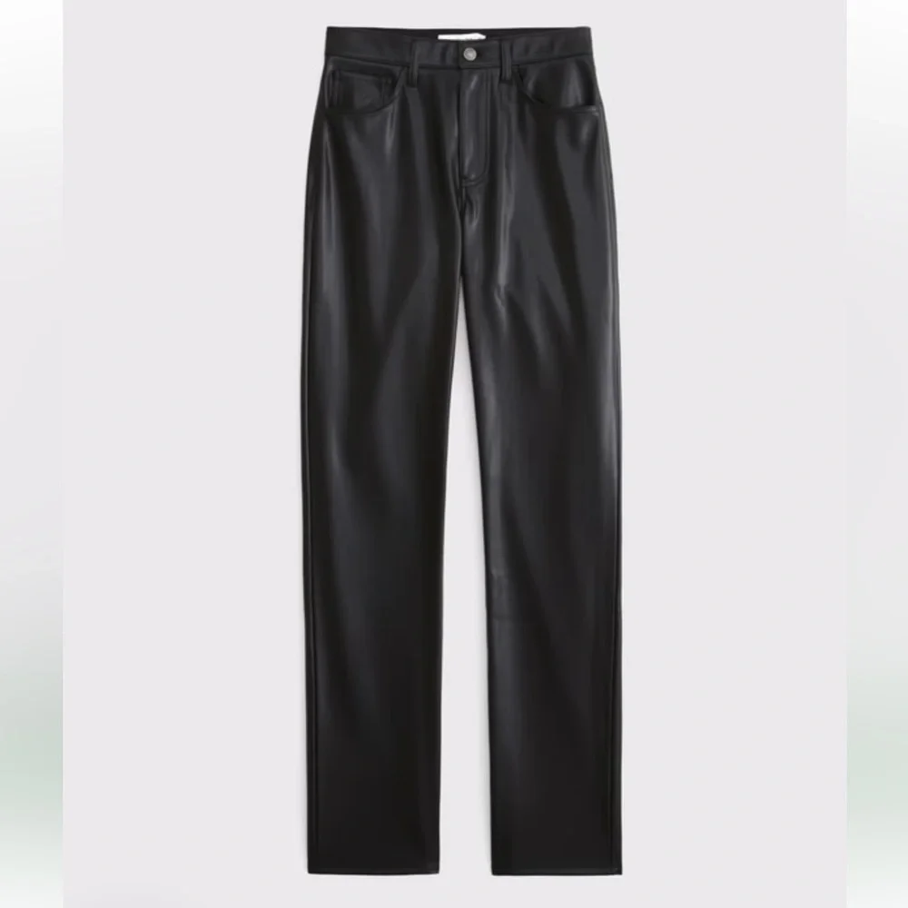 Abercrombie & Fitch Black Vegan Leather High Rise 90s Straight Pant 32/14 - Picture 6 of 6